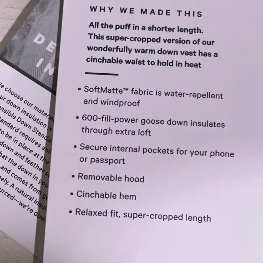 LULULEMON WUNDER Puff SUPER CROPPED vest WHITE SIZE 8 perfect cute NWT - Picture 4 of 7